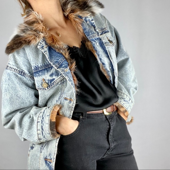 BDG oversized jean jacket faux fur lined xs/s - Picture 4 of 5
